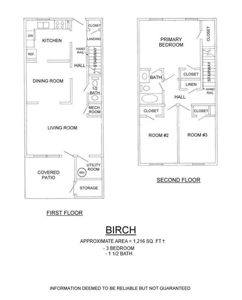 Floor plan for 3 beds, 1.5 baths, 1216 sqft